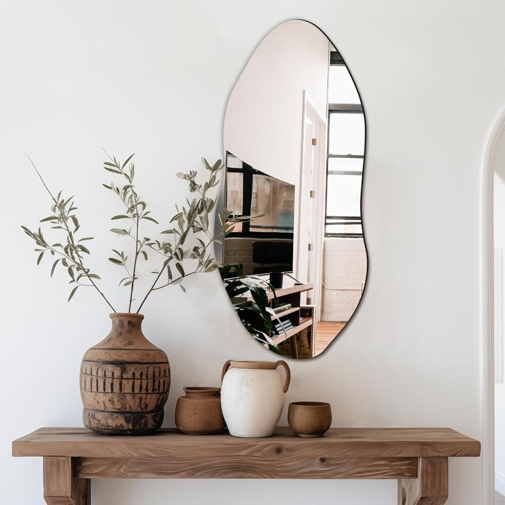 Irregular Wall Mirror for Wall, Entryway, Bedroom, Asymmetrical Mirror with Hook